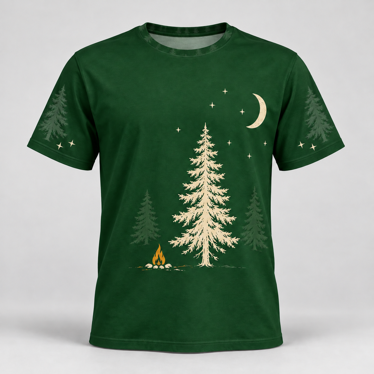 Forest Moon camping T-shirt front all-over-print mockup
