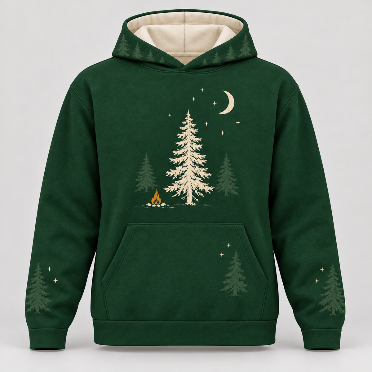 Forest Moon camping hoodie front all-over-print mockup