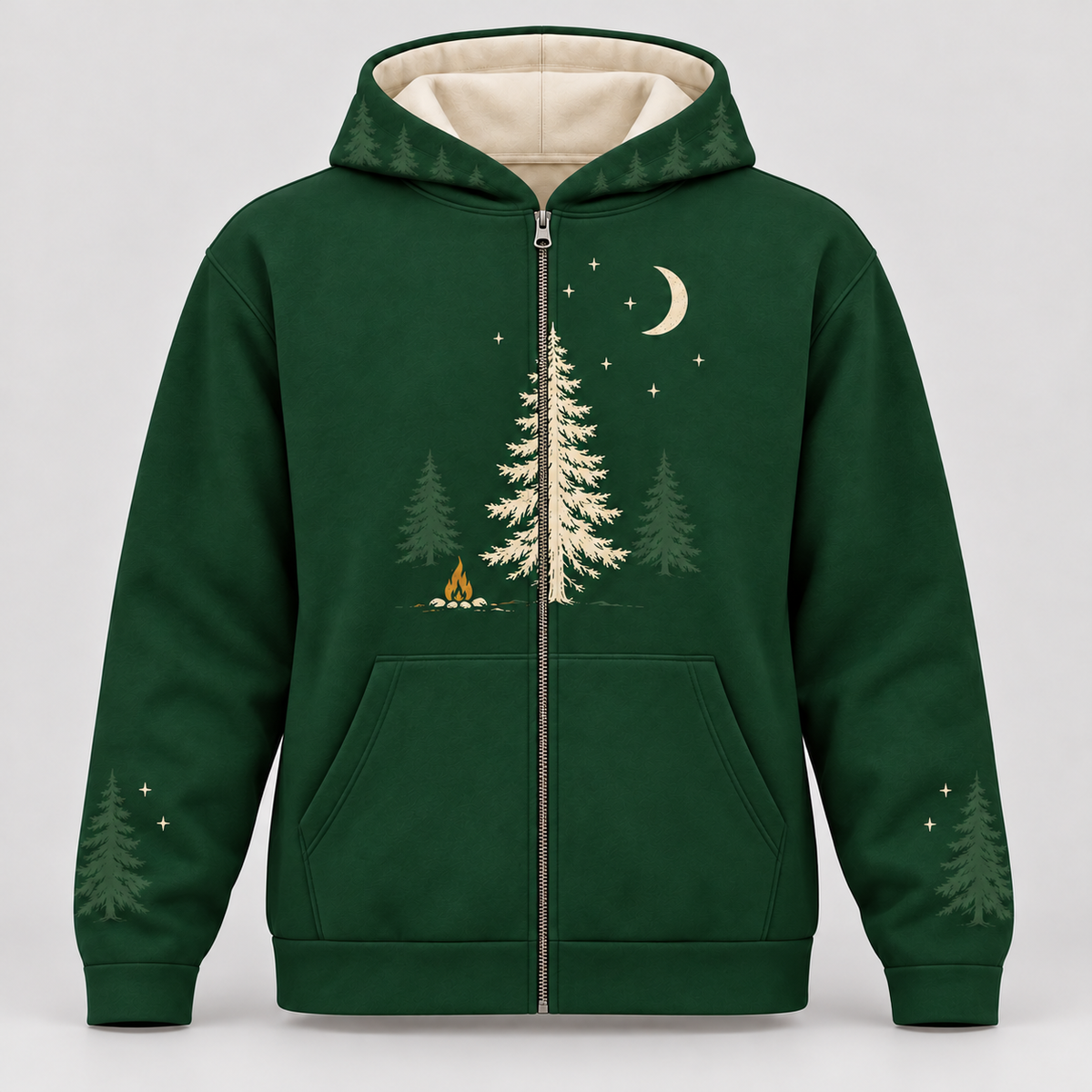 Forest Moon camping zip hoodie front all-over-print mockup