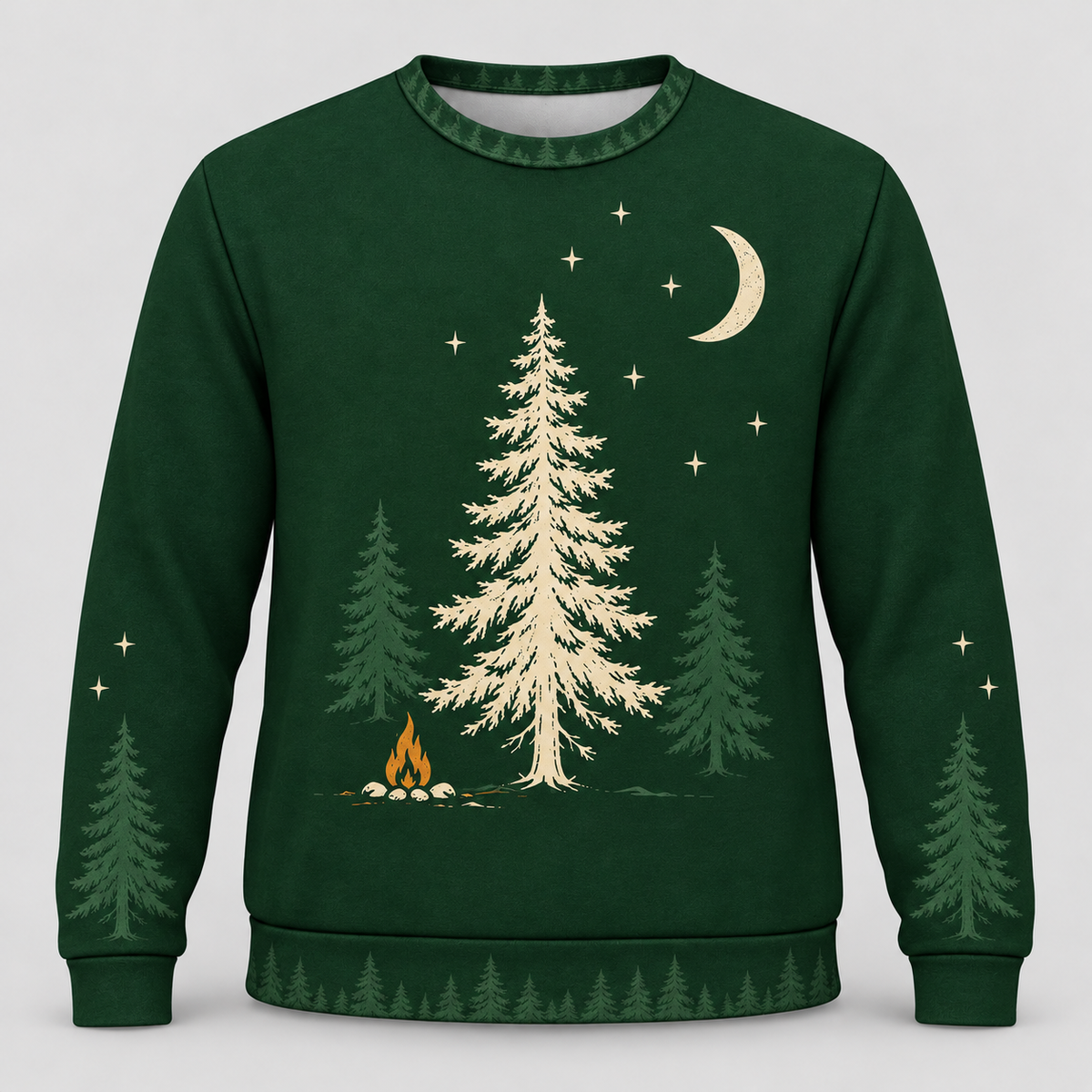Forest Moon camping sweater front all-over-print mockup