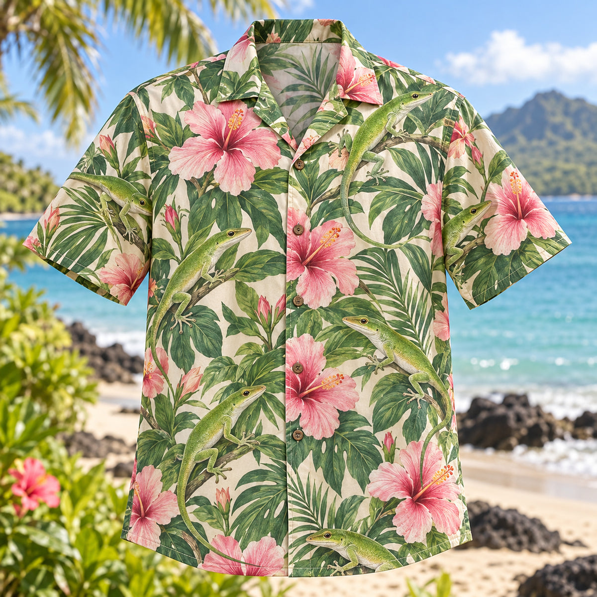 Anole Hibiscus Reptile Hawaiian Shirt