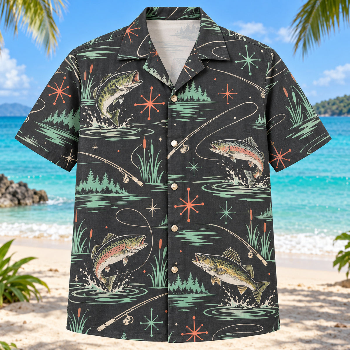Atomic Motion Freshwater Fishing Hawaiian Shirt