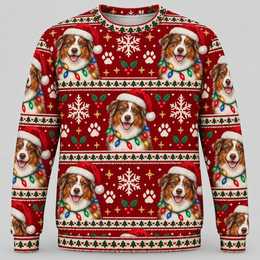 Australian Shepherd Christmas Ugly Sweater – Santa Lights