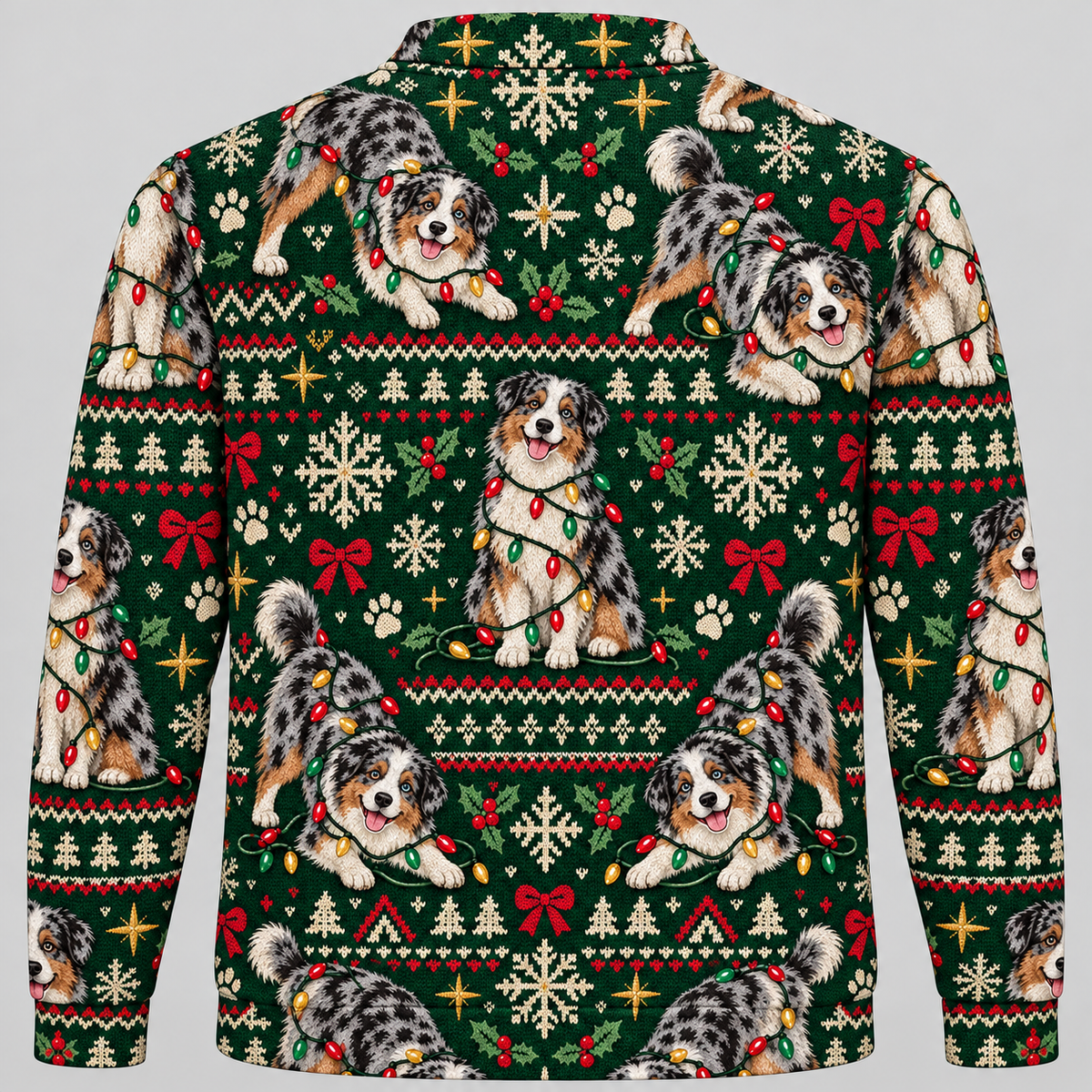 Australian Shepherd Christmas Ugly Sweater holiday lights back