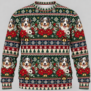 Australian Shepherd Christmas Ugly Sweater poinsettia front