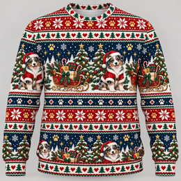 Australian Shepherd Christmas Ugly Sweater – Santa Sleigh