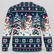 Australian Shepherd Christmas Ugly Sweater snow run back