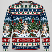 Australian Shepherd Christmas Ugly Sweater tree farm front