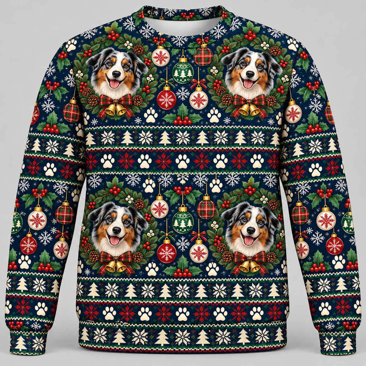 Australian Shepherd Christmas Ugly Sweater – Holiday Wreath