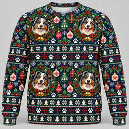 Australian Shepherd Christmas Ugly Sweater – Holiday Wreath