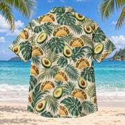Back view of Avocado Palm Taco Hawaiian Shirt with matching artwork in sage, emerald, sand