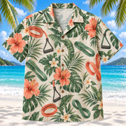 Front view of Band Botanical Sage Physical Therapist Hawaiian Shirt on a Hawaiian beach with fine white sand