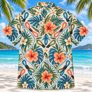 Back view of Band Botanical Sunset Physical Therapist Hawaiian Shirt on a Hawaiian beach with fine white sand
