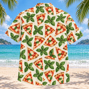 Back view of Basil Check Home Pizza Making Hawaiian Shirt with matching artwork in tomato red, basil green, cream