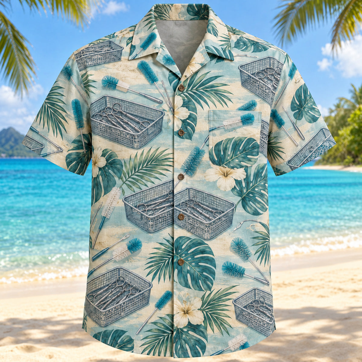Basket Garden Aqua Sand Sterile Processing Technician Hawaiian Shirt