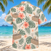 Back view of Basket Garden Coral Sage Sterile Processing Technician Hawaiian Shirt with matching artwork in soft coral, sage, cream