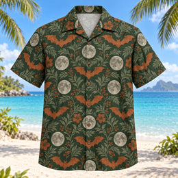 Bat Moon Grid Adult Halloween Hawaiian Shirt