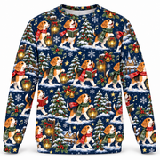 Beagle Caroling Lantern Walk all-over print Ugly Sweater front view