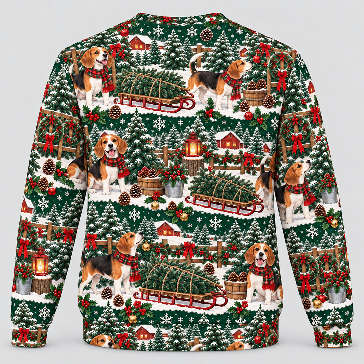 Beagle Christmas Tree Farm Ugly Sweater back view