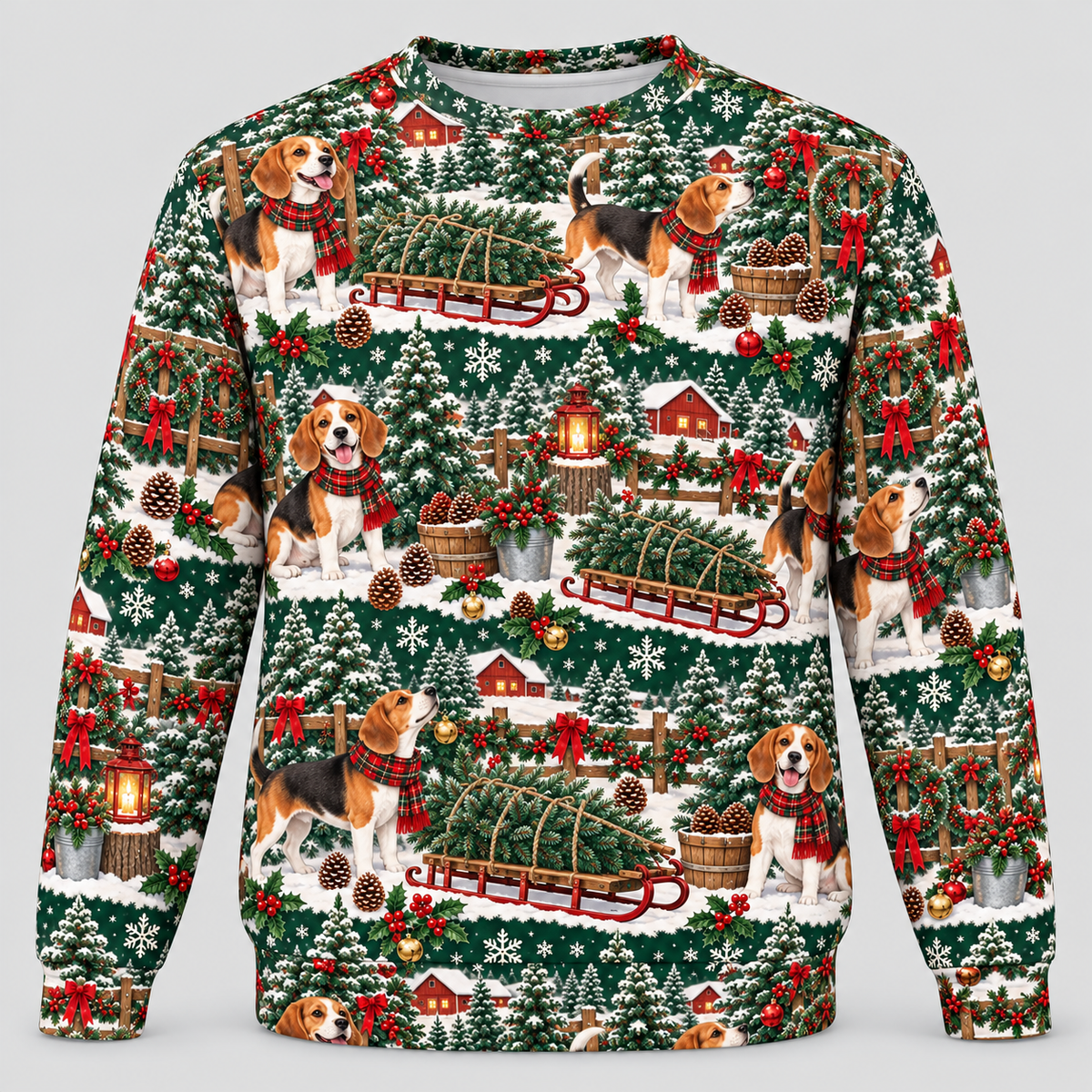 Beagle Christmas Tree Farm Ugly Sweater front view