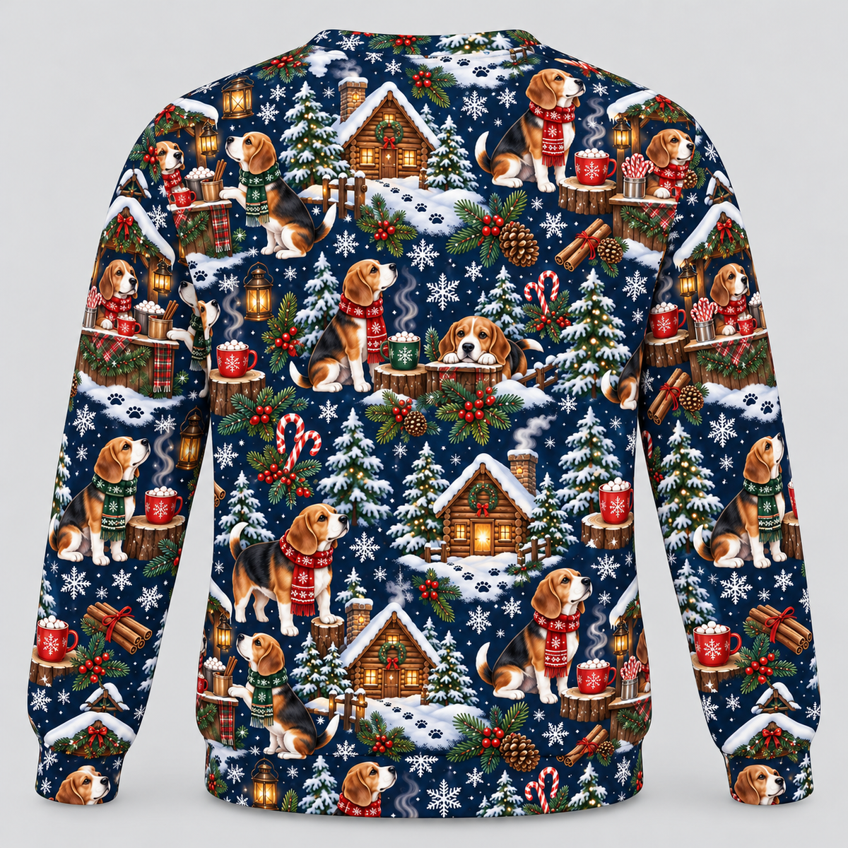 Beagle Cocoa Cabin all-over print Ugly Sweater back view
