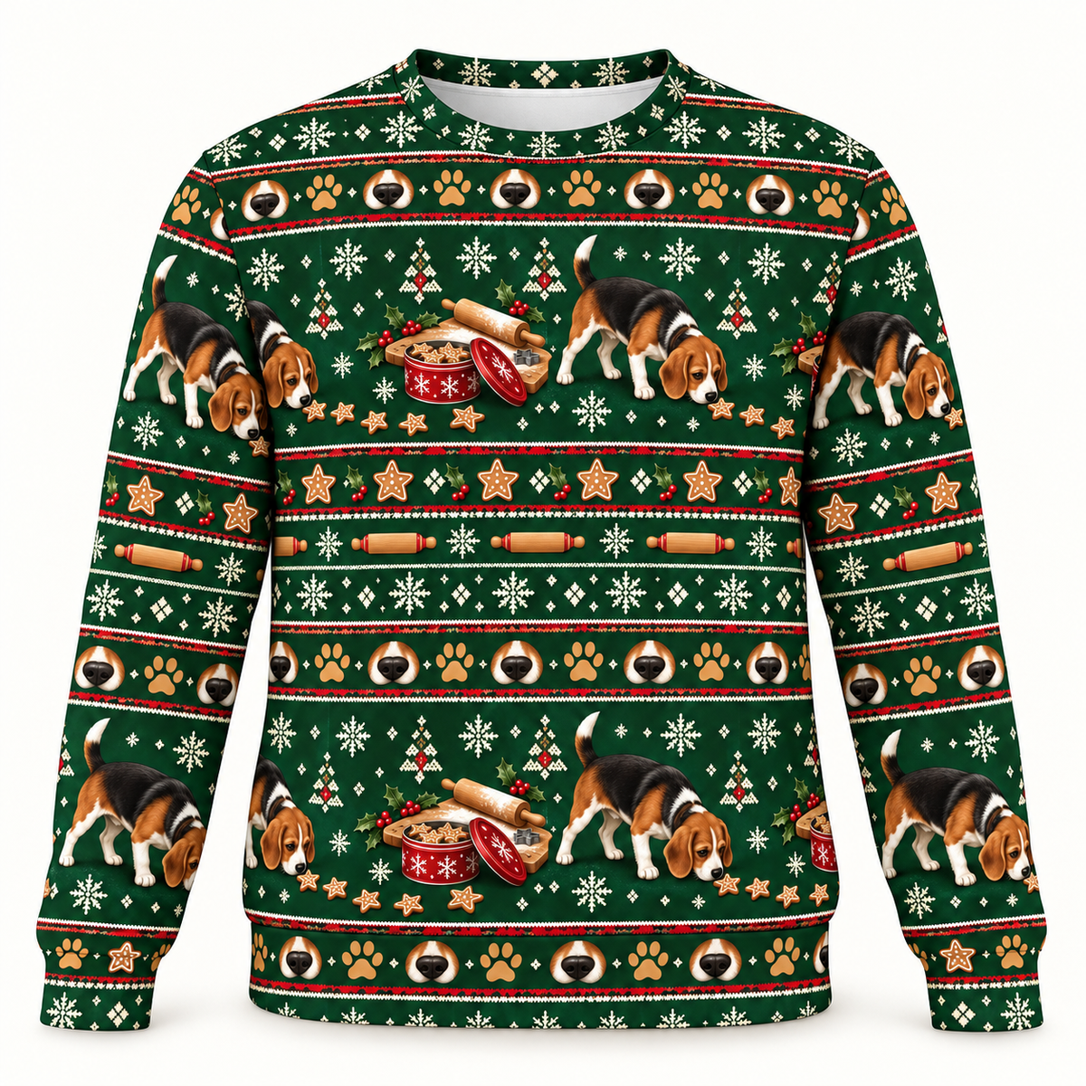 Beagle Cookie Detective all-over print Ugly Sweater front view