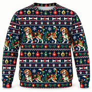 Beagle Holiday Light Mischief all-over print Ugly Sweater front view