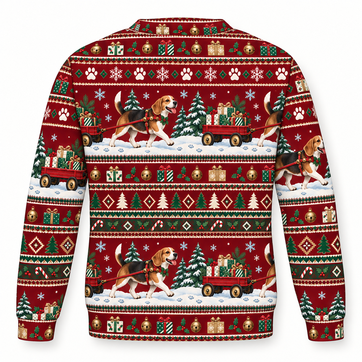 Beagle Holiday Wagon Delivery all-over print Ugly Sweater back view