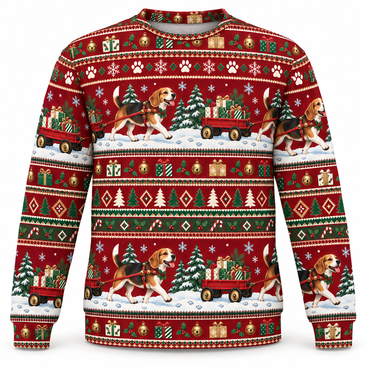 Beagle Holiday Wagon Delivery all-over print Ugly Sweater front view