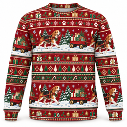 Beagle Holiday Wagon Delivery Ugly Sweater