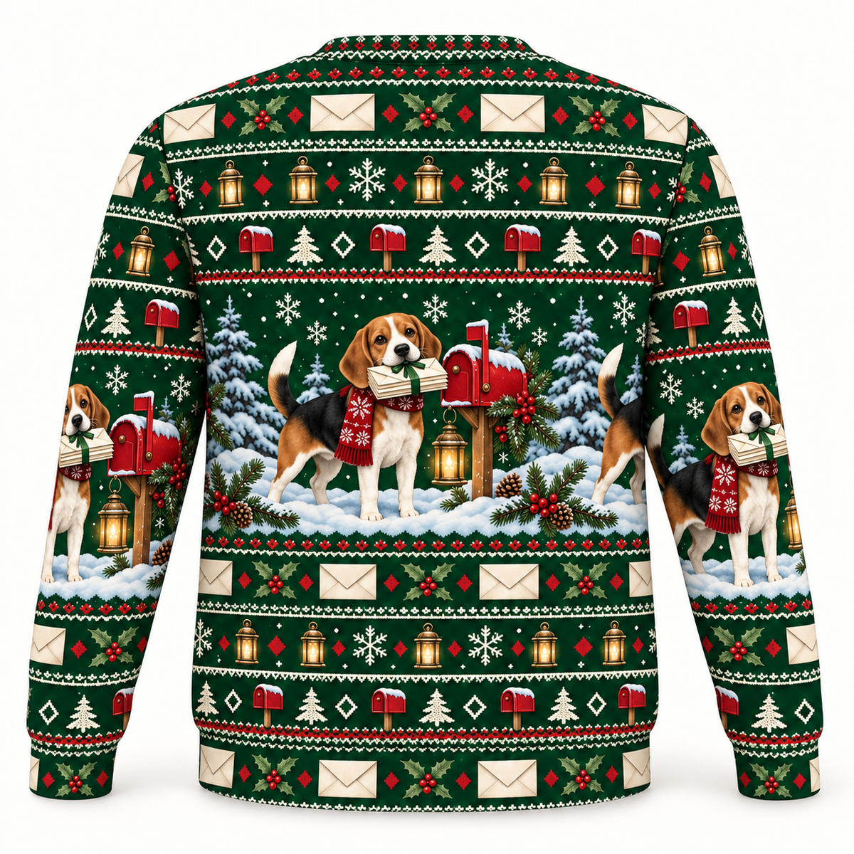 Beagle North Pole Mail Helper all-over print Ugly Sweater back view