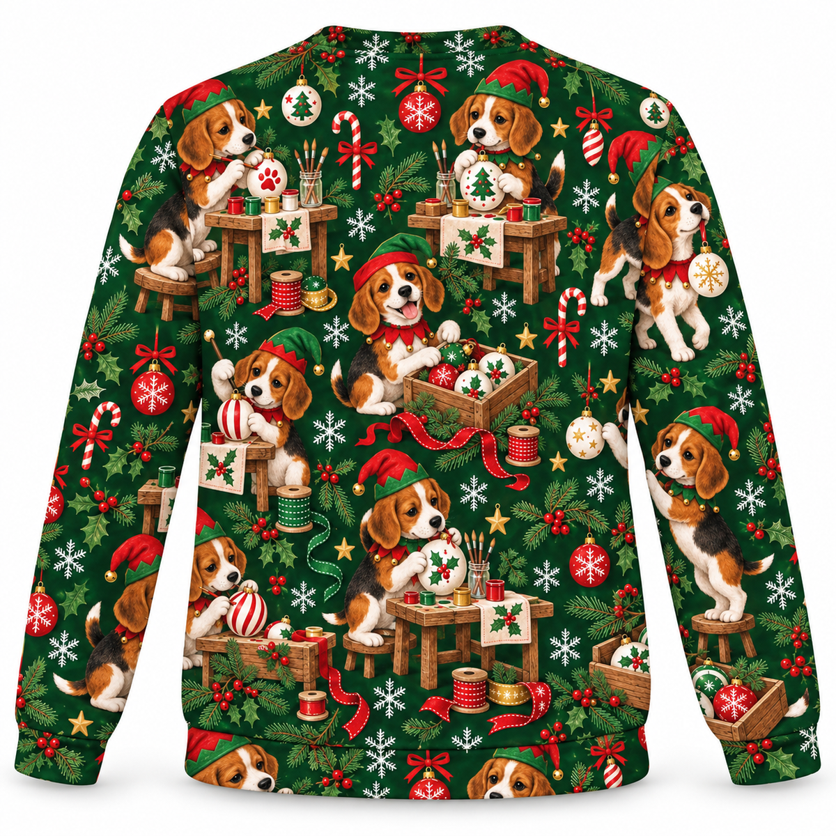 Beagle Ornament Workshop all-over print Ugly Sweater back view