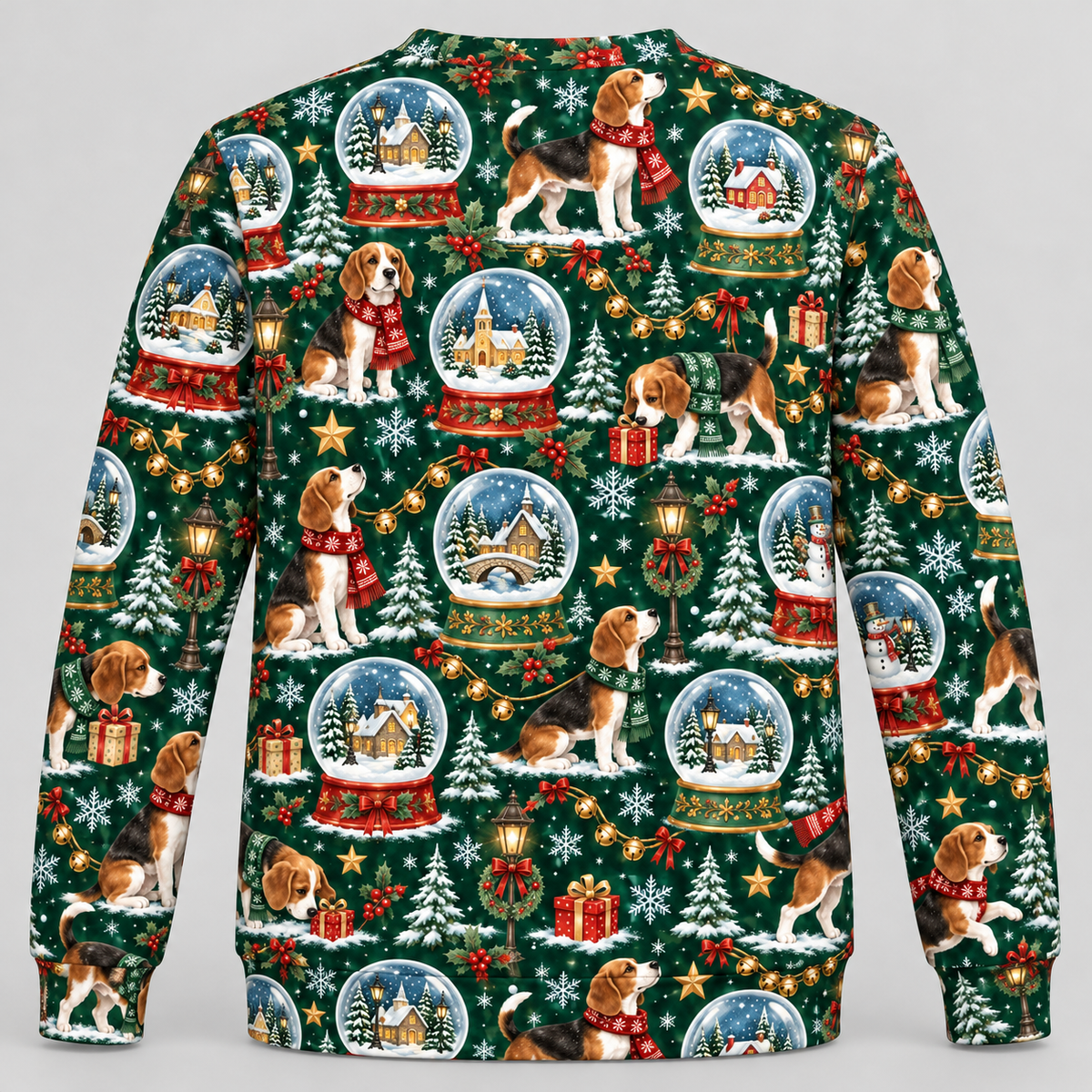 Beagle Snow Globe Village all-over print Ugly Sweater back view