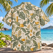 Back view of Beaker Botanical Chemistry Hawaiian Shirt with matching artwork in sage, ivory, amber