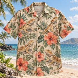 Bearded Dragon Hibiscus Reptile Hawaiian Shirt