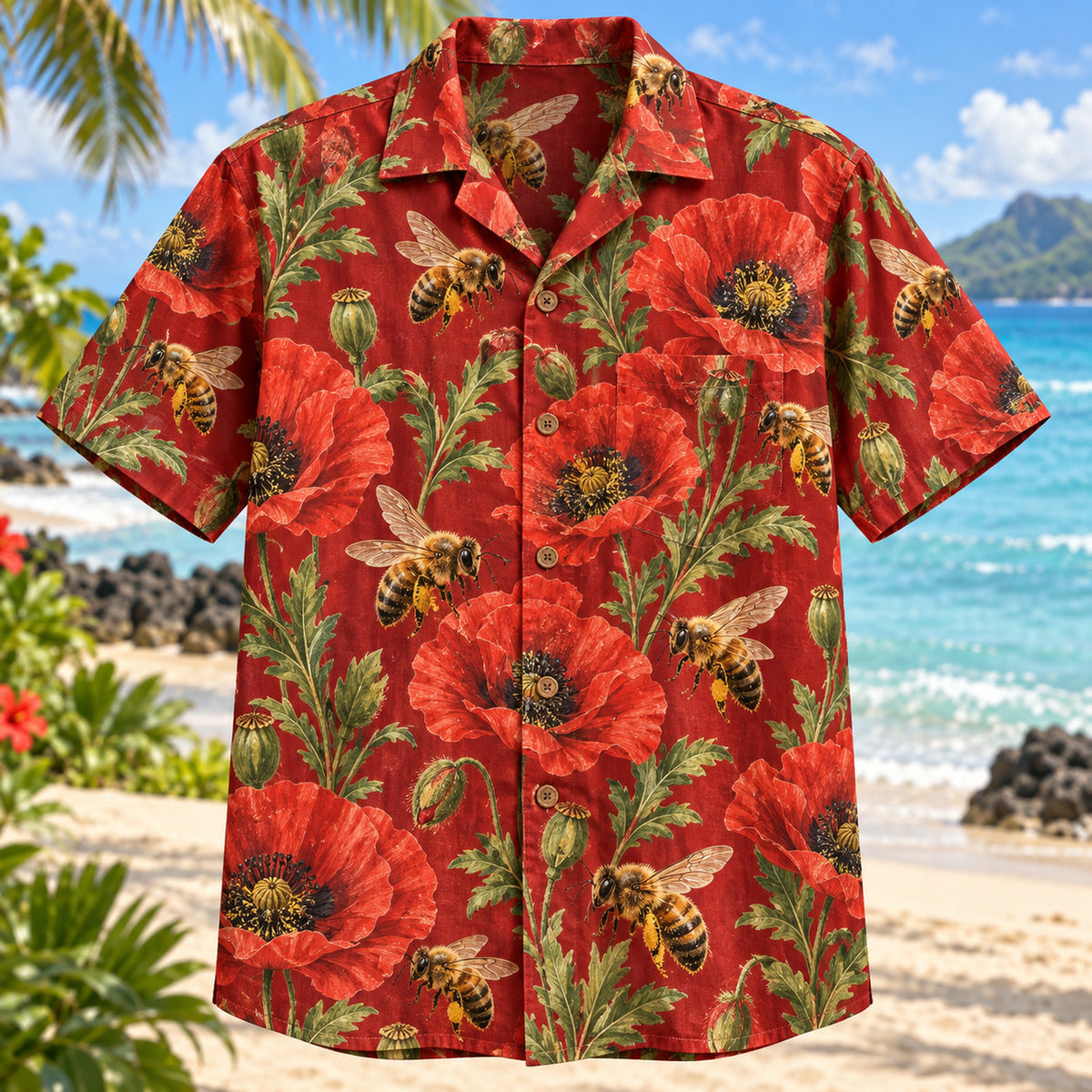 Bee Poppy Field Beekeeper Hawaiian Shirt
