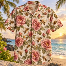 Bee Rose Bloom Beekeeper Hawaiian Shirt