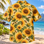 Back view of Bee Sunflower Beekeeper Hawaiian Shirt with matching artwork in yellow, brown, green