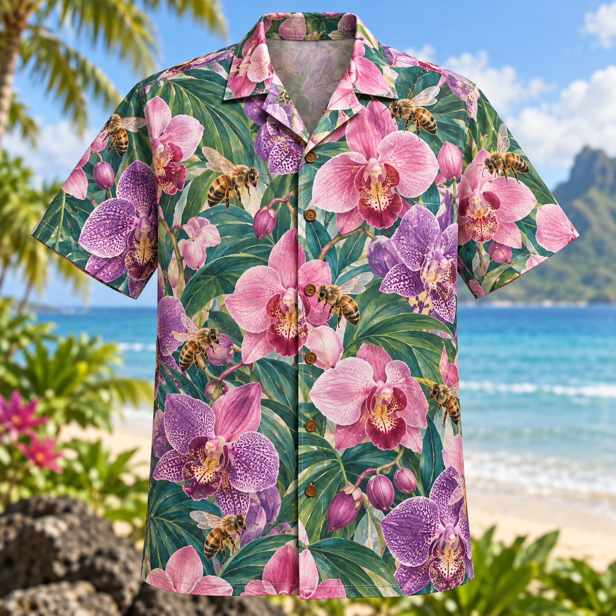 Bee Tropical Orchid Beekeeper Hawaiian Shirt