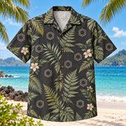 Front view of Benzene Fern Chemistry Hawaiian Shirt with chemically accurate benzene hexagons among ferns