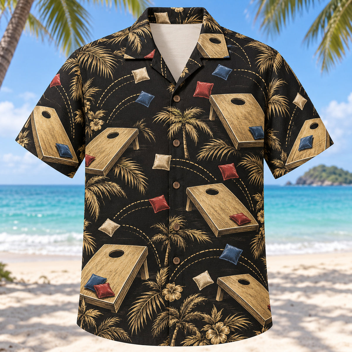 Black Gold Cornhole Hawaiian Shirt