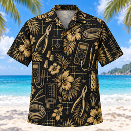 Black Gold Electrician Hawaiian Shirt