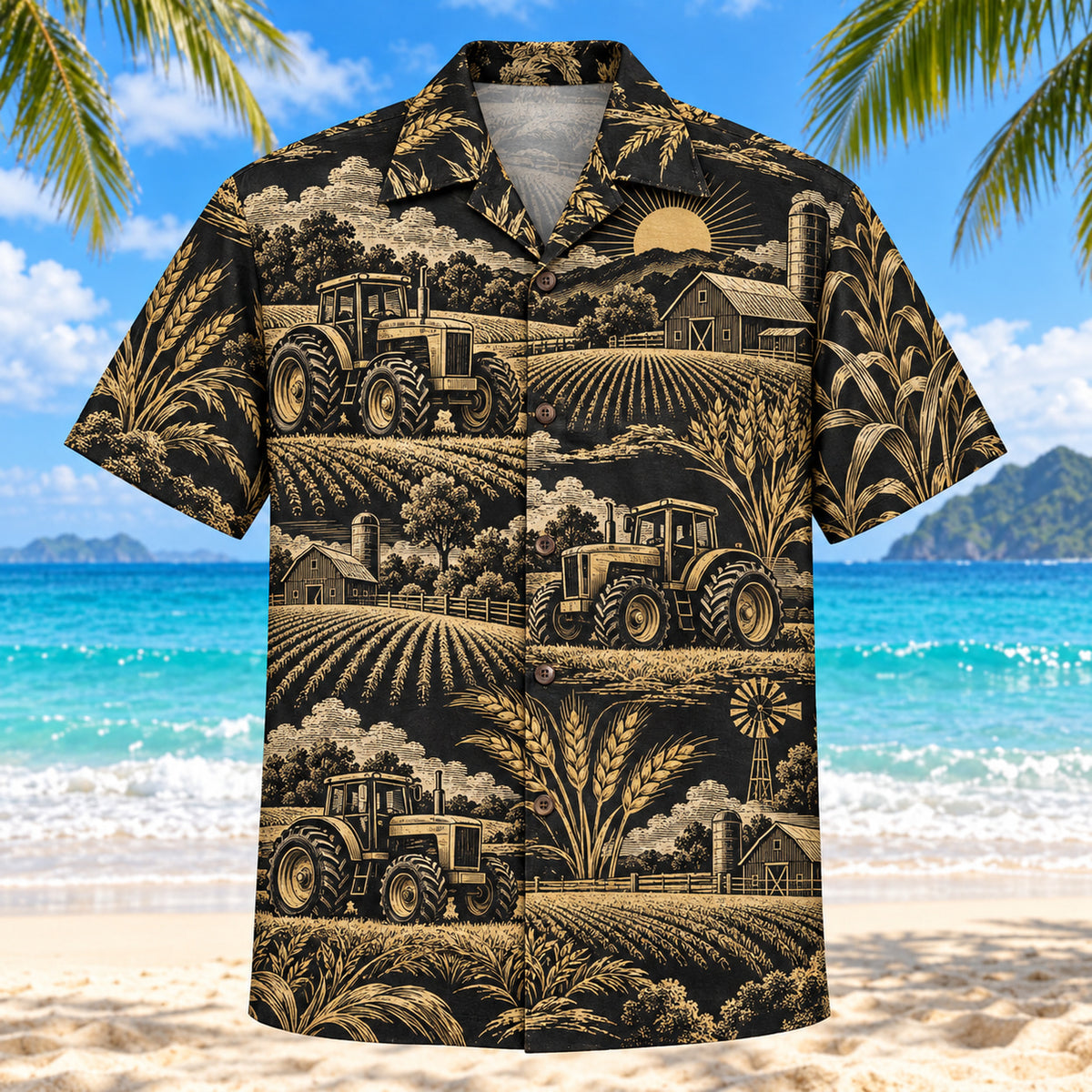 Black Gold Farmer and Tractor Hawaiian Shirt