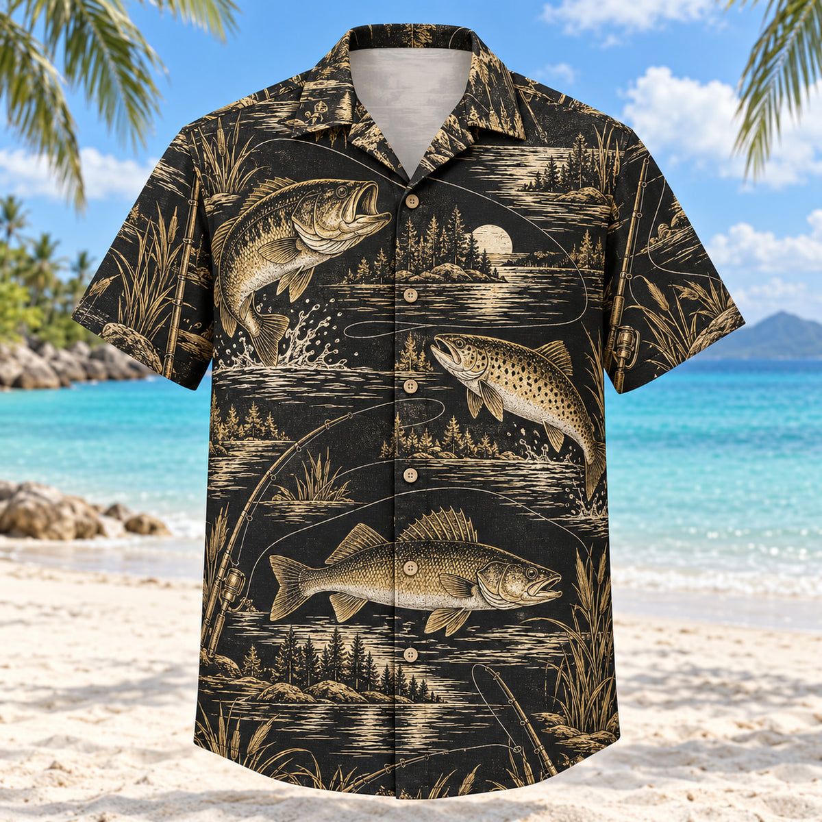 Black Gold Freshwater Fishing Hawaiian Shirt