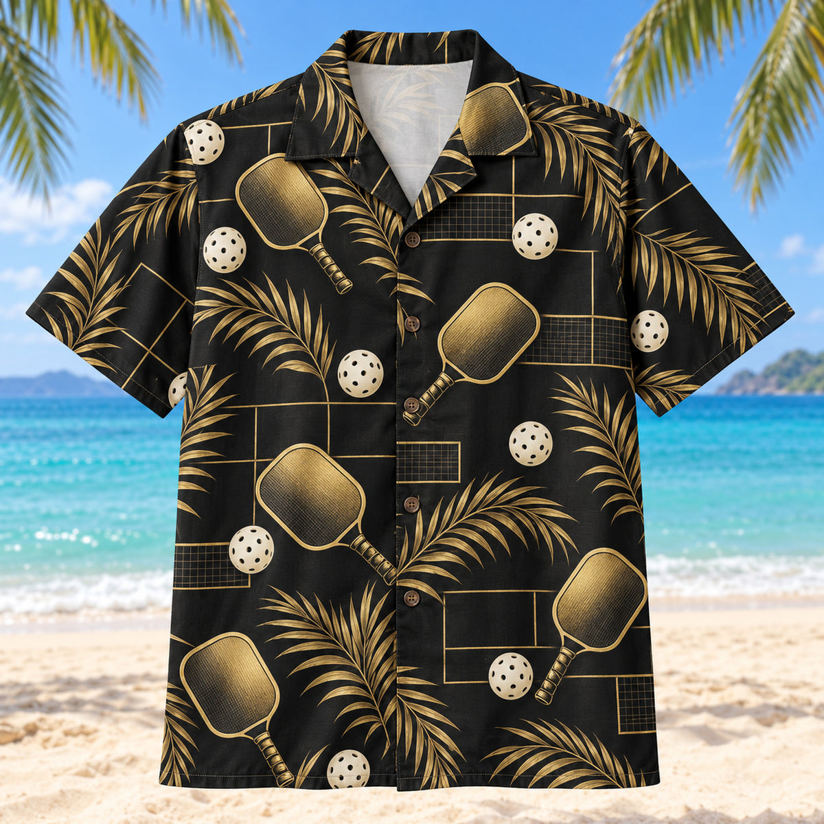 Black Gold Pickleball Hawaiian Shirt