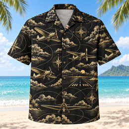 Black Gold Pilot and Aviation Hawaiian Shirt