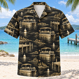 Black Gold Pontoon Boating Hawaiian Shirt