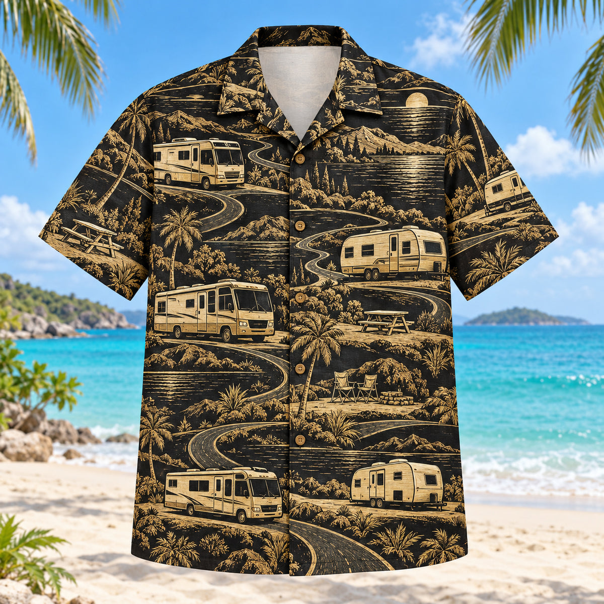Black Gold RV and Travel Trailer Hawaiian Shirt