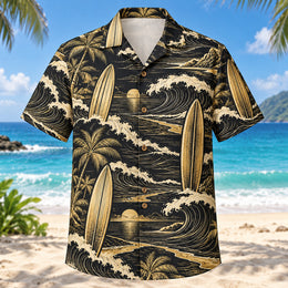 Black Gold Surfing Hawaiian Shirt