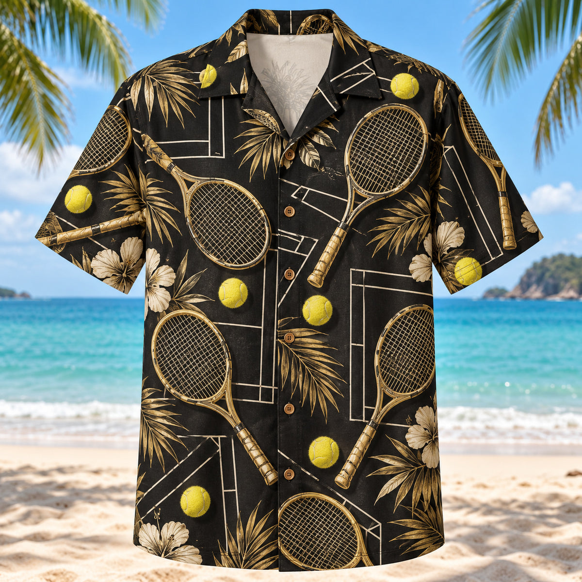 Black Gold Tennis Hawaiian Shirt